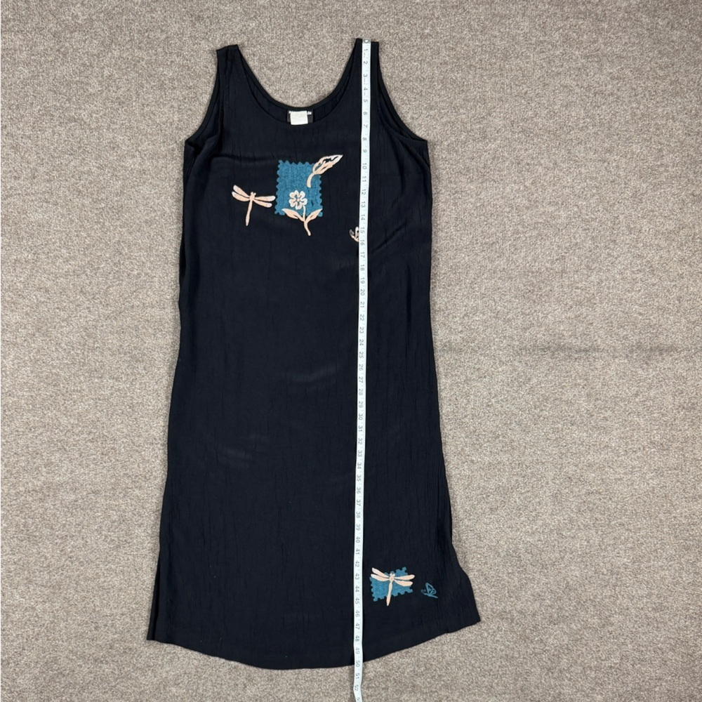 Vintage 90s Black Sleeveless Midi Shift Dress Women’s 14 Crinkle Gauzy Fairycore - Picture 9 of 10